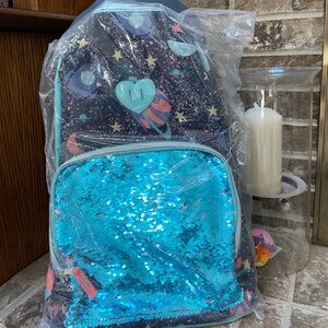 NWT Kids Space-Themed Backpack with Blue Sequins
